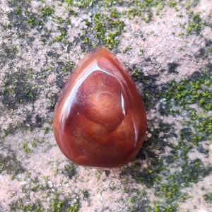 Natural Mexican Fire Agate Cabochon: Vibrant Pear Gemstone, 10x13 mm