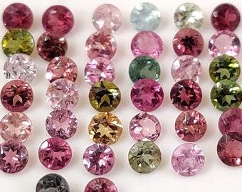 Piedra preciosa de turmalina multicolor: corte redondo de 2,5 mm, 2,80 quilates, 38 unidades