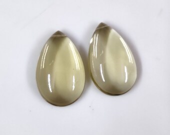 Lemon Quartz 14x22mm Pear Cabochon Gemstone, Side Drilled Vibrant Yellow for Jewelry Making