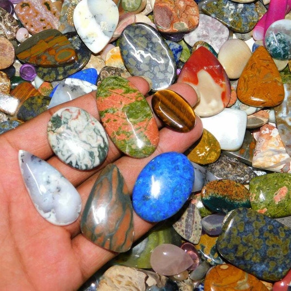 Premium Natural Mix Gemstones Lot for Jewelry Making, Wholesale Lot, Ideal for Wire Wrapping and DIY Projects, Gemstone Cabochons Lot