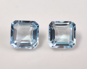 Swiss Blue Topaz Gemstone: 7mm Square Cut, 2 Pcs
