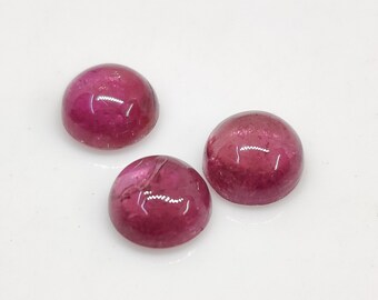 Natural Pink Tourmaline 5 mm Round Gemstone Cabochon - October Birthstone - Untreated Gemstone - Ideal for Minimalist Jewelry Making - 3 Pcs