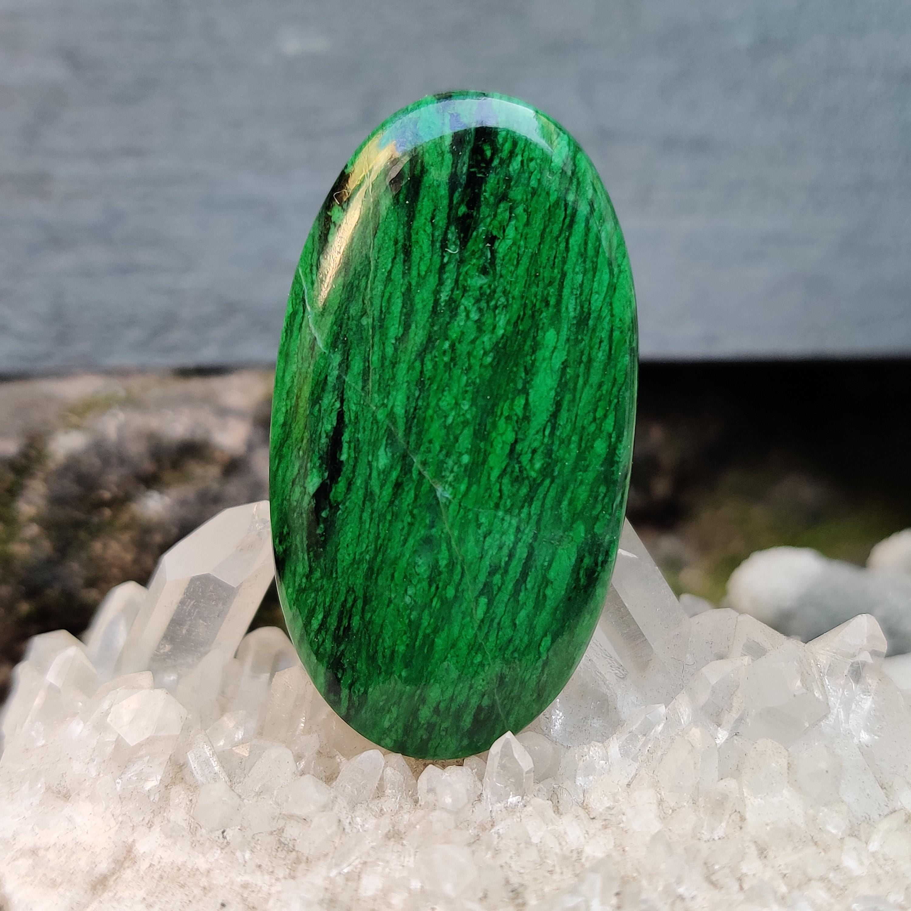 Oval Maw Sit Sit Jade Cabochon: Green Chloromelanite Gemstone
