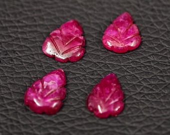 Hand Carved Natural Ruby Leaf Loose Gemstone, 4 PCS 11x8 mm