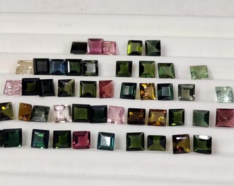 Multicolor Tourmaline Square Cut 5x5mm AAA Natural Loose Gemstones, Jewelry Supply Stones