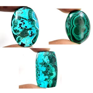 Cabochões de pedra preciosa azurita malaquita natural, cabochões de alta qualidade, ideais para fabricação de joias, cabochões para enrolar arame, 3 peças de 90 quilates