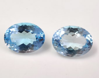 Swiss Blue Topaz: 11x15mm Oval Faceted Gemstones, 2-Piece