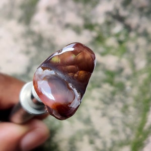 Cabochon di pietra preziosa naturale di agata di fuoco messicana, forma libera e lucidata, ideale per la creazione di gioielli, 13,95 ct, dimensioni 20 x 12 mm, agata di fuoco di prima qualità.