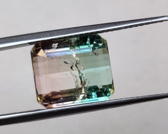 Natural Bi Color Tourmaline Baguette Cut Stone - Size 12.2 X 10.4 MM - Perfect Dual Color - For Jewelry Making - Loose Tourmaline Gemstone