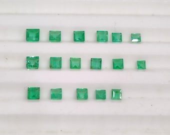 Natural Zambian Emerald Square Cut Gemstone Lot: 2.10 Carat, 17 Pieces