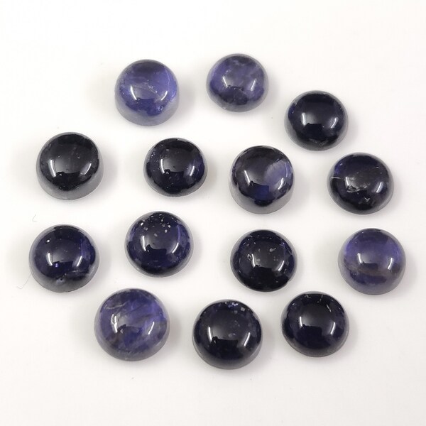 Natural Excellent Iolite Cabochon Loose Gemstone 14 pcs Lot, Back Side Flat Round, Size 6 MM, Iolite Cabochon Gemstone For Jewelry Making