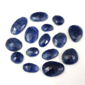 Blue Sapphire Rose Cut Lot - 15 Pcs Flat Back Gemstones - Natural for Jewelry Making