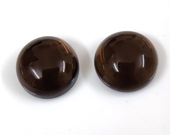 26.3 Ct Top Grade Smoky Quartz 15mm Round Cabochon Gems, 2 Pc Vibrant Pair for Jewelry