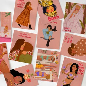 Strong Women Postkarten Set / 12 Mini Art Prints / Empowerment Desings & Selbstliebe Illustrationen / Nachhaltiges Geschenk