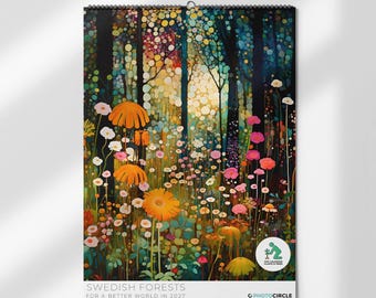 Calendario de pared Bosques Suecos 2027 – Arte de la naturaleza escandinava ilustrado a mano