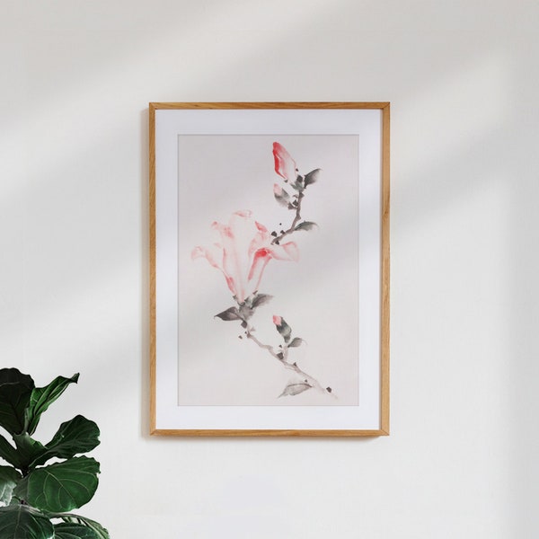 Poster Vintage art 'large pink blossom on a stem by katsushika hokusai'