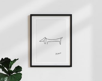 Picasso line drawing dog black and white art print / vintage poster / line drawing wall picture