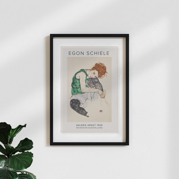 Egon Schiele affiche classique / impression d’art vintage « femme assise avec les genoux pliés »