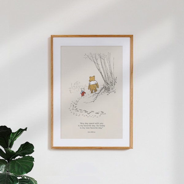 Affiche chambre d'enfant / affiche vintage / 'Winnie l'ourson : mon nouveau jour préféré'