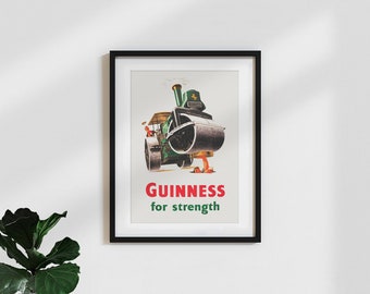 Plakat „Guinness for Strength” / Wysokiej jakości grafika premium w stylu vintage / Stary plakat reklamowy w stylu retro kultowej irlandzkiej marki piwa