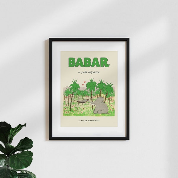 Affiche Vintage 'Babar Le Petit Éléphant' Retro Art vert