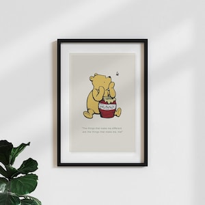 Winnie the Pooh Poster – Vintage Illustration mit Zitat | A.A. Milne Wandbild | Things that make me different - white | Geschenk für Kinder