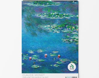 Calendario da parete Monet 2027 | Calendario d'arte impressionista sostenibile | Ninfee di Monet | Formato A4, A3, Grande formato A2 | Idea regalo