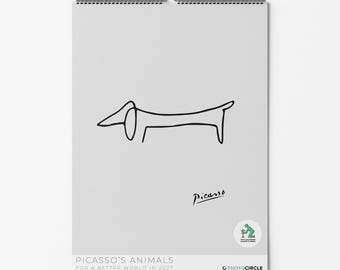 Picasso's Dieren Wandkalender 2027 | Iconische lijntekeningen van een teckel en een vredesduif als posters in een duurzame kunstkalender