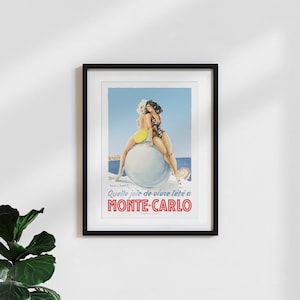 Poster vintage 'quelle joie de vivre l'été à monte carlo' - poster pubblicitario retrò come stampa artistica premium di alta qualità