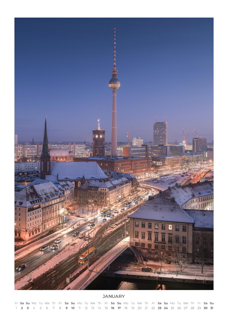 Calendrier de Berlin 2027 | Calendrier mural de photographie de rue avec des images de la Tour de télévision | Calendrier photo urbain | Idée cadeau écoresponsable image 4