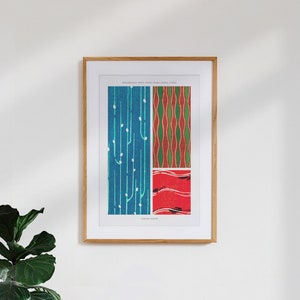 Póster 'impresión furuya korin azul-rojo-verde de shima-shima' / Impresión de arte premium vintage de alta calidad perfecta para el estilo interior japonés