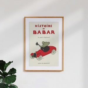 Poster 'Babar Le Petit Éléphant'  beige / red - Original Zeichnung des Elefanten aus dem Kinderbuchklassiker / Vintage Kunstdruck