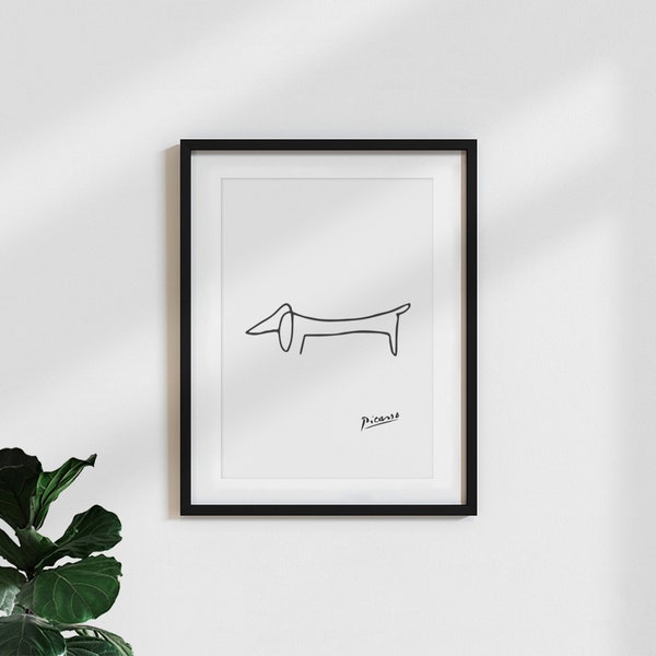 Picasso Strichzeichnung Hund schwarz-weiß kunstdruck / vintage poster / line drawing wandbild