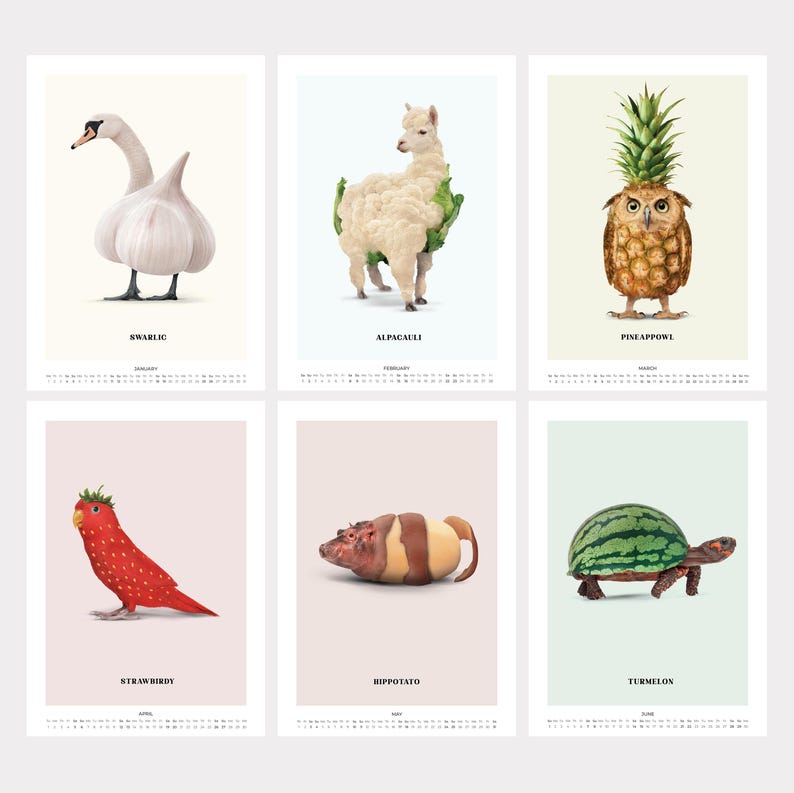 Foodimals Kitchen Calendar 2025 / Funny, Humorous Poster / Design