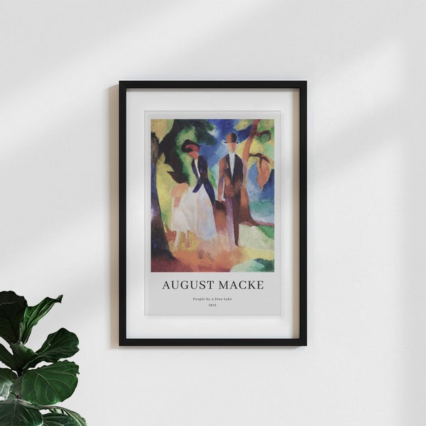 Affiche classique / impression d'art vintage 'August Macke : les gens au bord d'un lac bleu - affiche d'exposition'