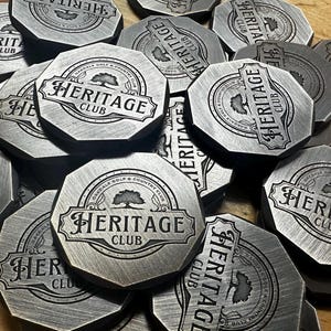 1.25&quot; Brass Ball Marker - Laser engraved! **CUSTOM ORDER** CNC milled faceted edge -- Coin