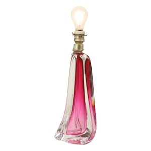 Paarse Roze Tafellamp Kristal Val Saint Lambert Swirl Jaren 60