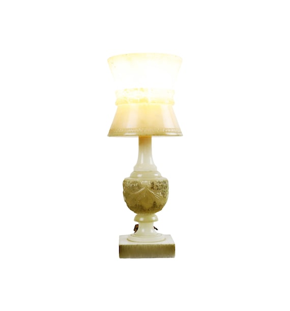 Groen Uitgaan van Dierbare Vintage Lamp Natuursteen Tafellamp Albast Marmer Bloemen 37cm - Etsy