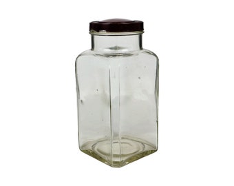 Oude Glazen Snoeppot Voorraadpot Confiserie Deksel Bruin Bakeliet 27cm