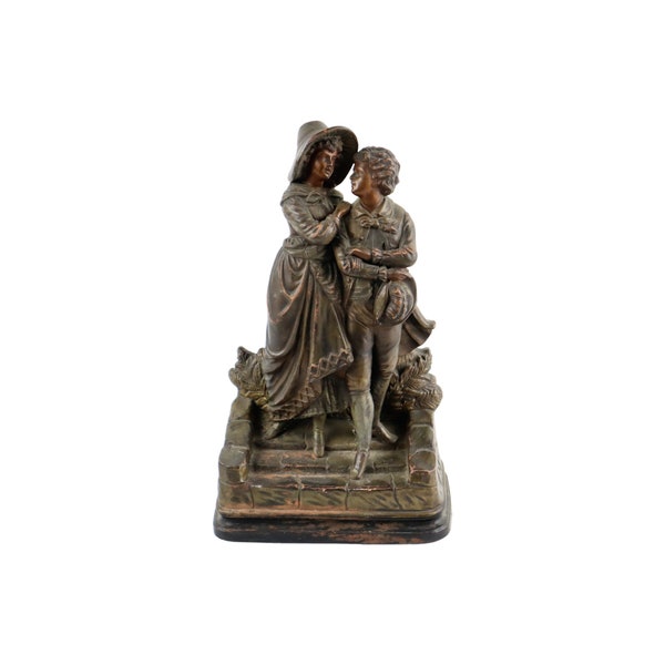 Terracotta Sculptuur Jong Koppel Antiek Romantisch Beeld Terre Cuite Aardewerk 35cm