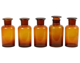 Grote Oude Apotheker Medische Flessen Potten Set Bruin Amber Glas