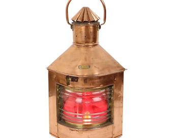 Grote Vintage Scheepslamp Rood Koper Lente Fresnel 49 cm