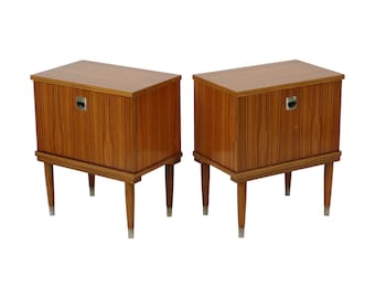 Vintage Koppel Houten Teak Fineer Nachtkastjes Conisch DK Jaren 60 Design