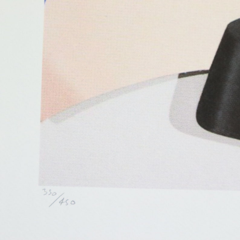 May include: A white print with a black and white abstract design. The print is numbered 350/450.