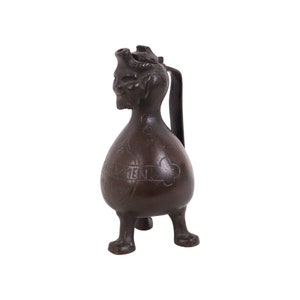 Antieke Bronzen Aquamanile Baardman Kan Schenkkan Deus et Lumen