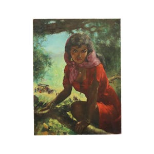 Groot Schilderij Zigeunerin Jonge Vrouw Olieverf op Doek 1964