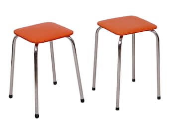 Set van 2 Krukjes Oranje Skai Chroom Onderstel Sixties
