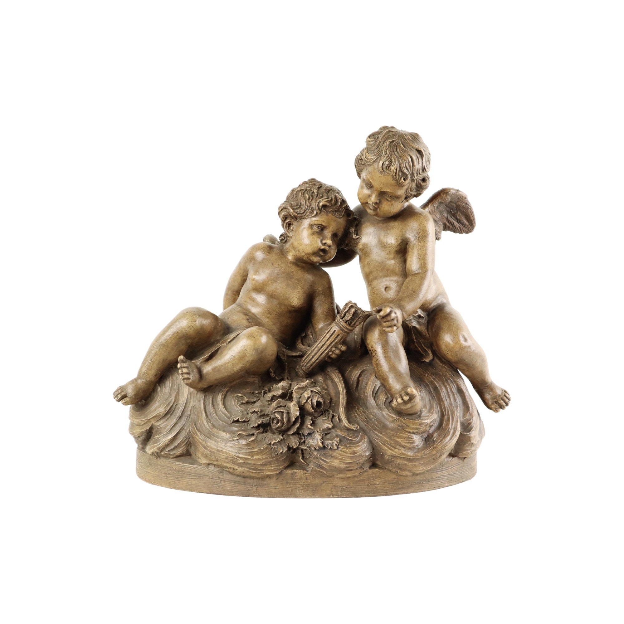 Antiek Beeld Sculptuur Terracotta Cherubijnen Putti Terre Cuite Frankrijk 1900