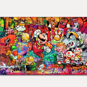 NEW ! Super Mario  "Warp 9"  Original art by Memento  36x24 Ready to Hang Canvas- Nintendo -wii - Super Mario brothers