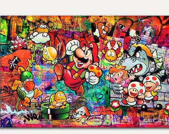 NEW ! Super Mario  "Warp 9"  Original art by Memento  36x24 Ready to Hang Canvas- Nintendo -wii - Super Mario brothers